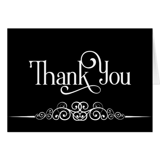 Black and WhiteThank You Note with Scrollwork Cards (Front Horizontal)