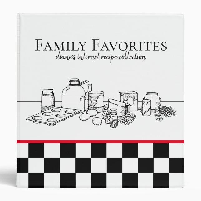 Black and Whtie Checkerboard Internet Recipe   3 Ring Binder (Front)