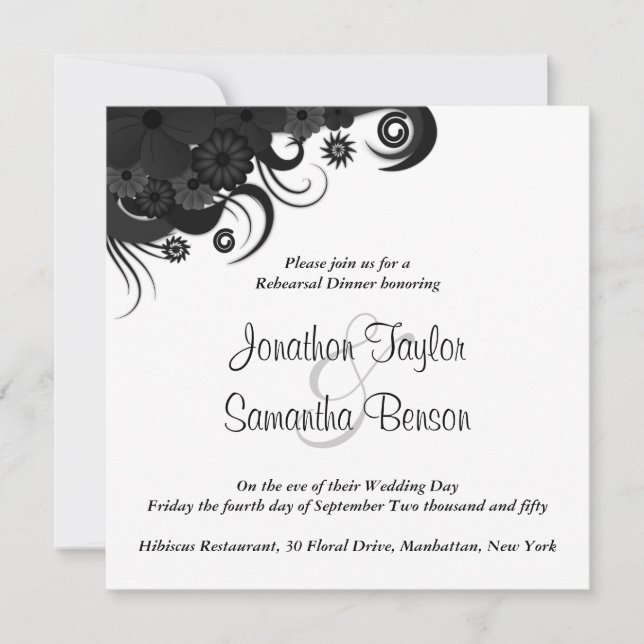 Black and Whtie Wedding Rehearsal Dinner Invites (Front)