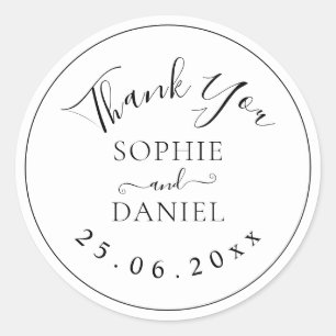 Black And Withe Modern Thank You Wedding Favors Classic Round Sticker
