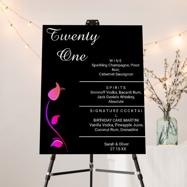 Black and Withe Pink Tulip 21st Birthday Party  Foam Board (In Situ (Stand))