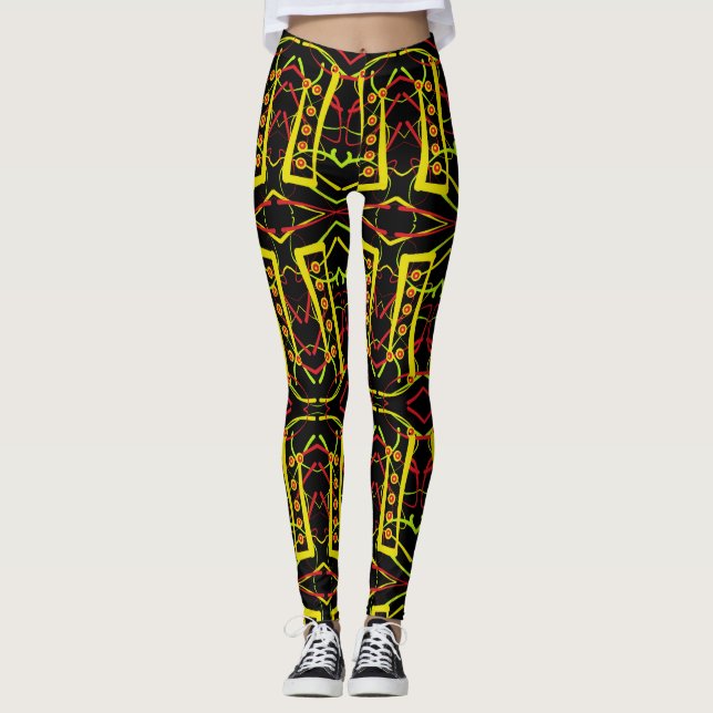 Black and yellow abstract leggings (Front)