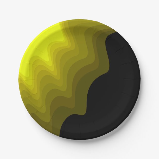 Black and yellow abstract pattern painting  paper plates (Front)