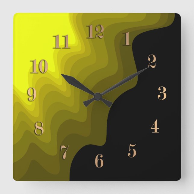 Black and yellow abstract pattern painting square wall clock (Front)