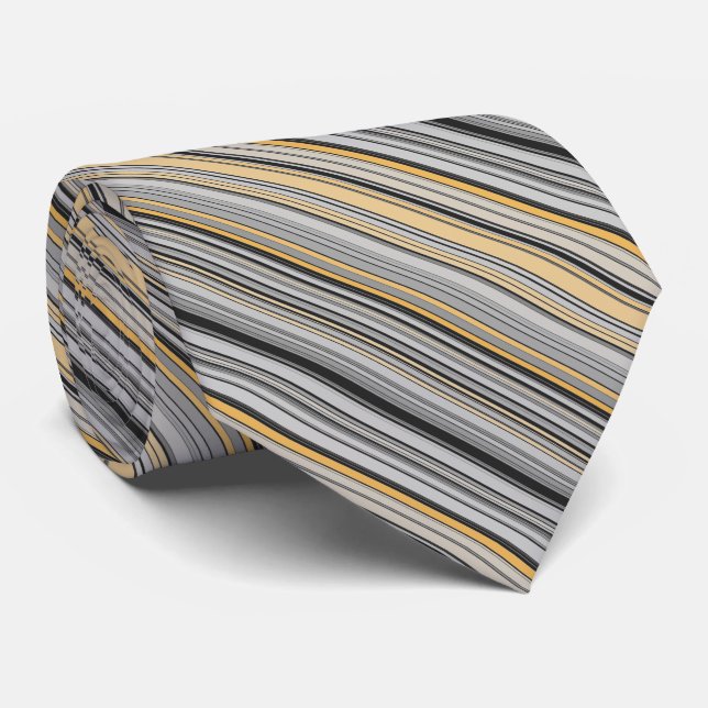 Black and Yellow Abstract Stripe Pattern Neck Tie (Rolled)