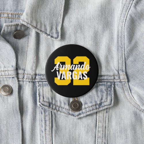Black and Yellow Athlete Jersey Number Button
