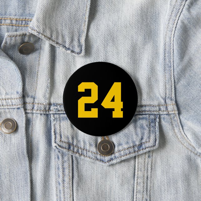 Black and Yellow Athlete Jersey Number Button (In Situ)