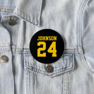 Black and Yellow Athlete Name Jersey Number Pinback Button