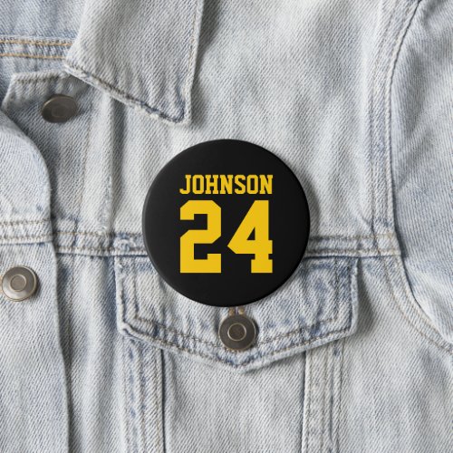 Black and Yellow Athlete Name Jersey Number Pinback Button