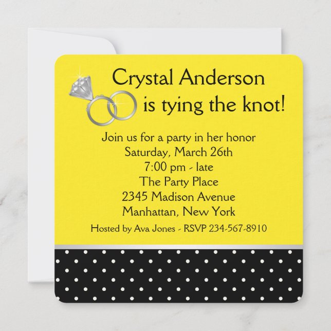 Black and Yellow Bachelorette Party Invitation (Back)