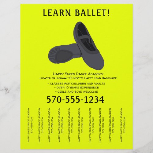 Black and Yellow Ballet Dance Tear Off Strips Flyer