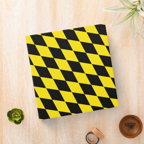 Black and Yellow Bavaria Diamond Flag Pattern 3 Ring Binder