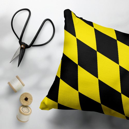 Black and Yellow Bavaria Diamond Flag Pattern Accent Pillow