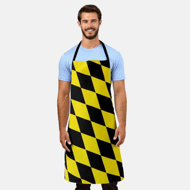 Black and Yellow Bavaria Diamond Flag Pattern Apron (Worn)