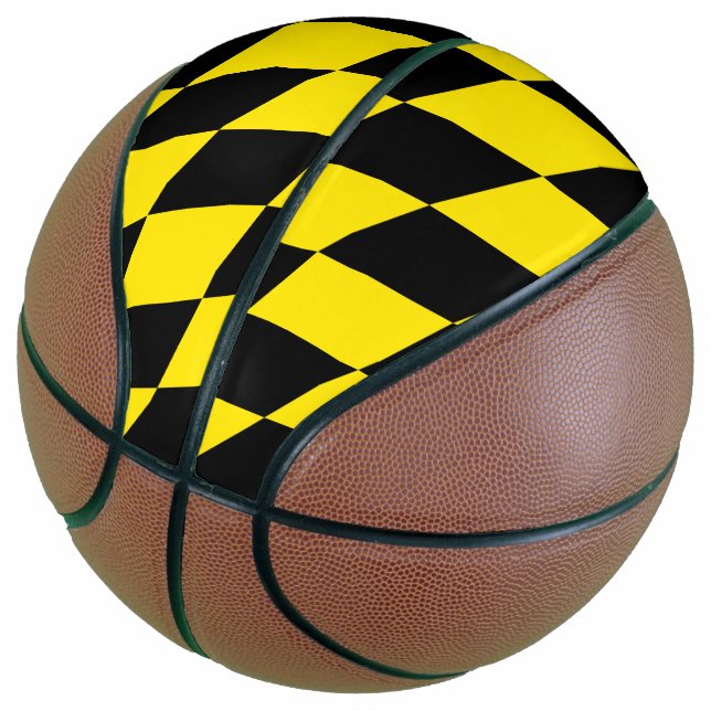 Black and Yellow Bavaria Diamond Flag Pattern Basketball (Angled)
