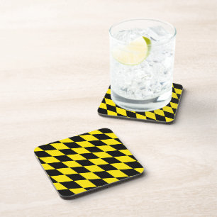 Black and Yellow Bavaria Diamond Flag Pattern Beverage Coaster