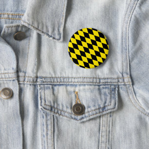 Black and Yellow Bavaria Diamond Flag Pattern Button