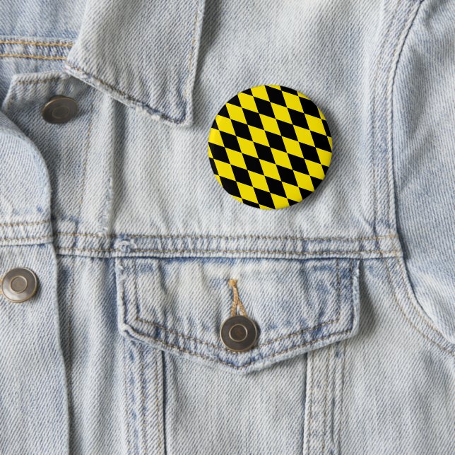 Black and Yellow Bavaria Diamond Flag Pattern Button (In Situ)