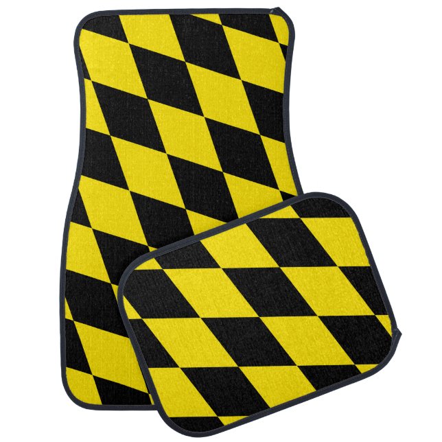 Black and Yellow Bavaria Diamond Flag Pattern Car Floor Mat (Set)