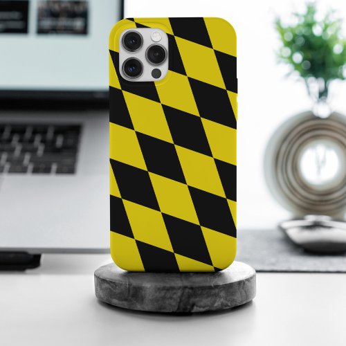 Black and Yellow Bavaria Diamond Flag Pattern iPhone 15 Pro Max Case