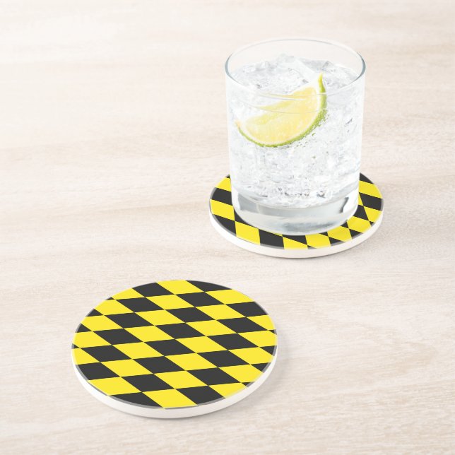 Black and Yellow Bavaria Diamond Flag Pattern Coaster (Side)