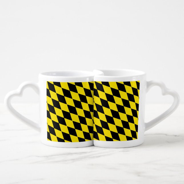 Black and Yellow Bavaria Diamond Flag Pattern Coffee Mug Set (Front Nesting)