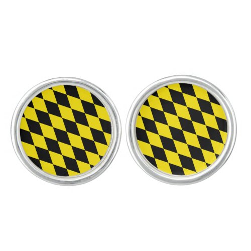 Black and Yellow Bavaria Diamond Flag Pattern Cufflinks