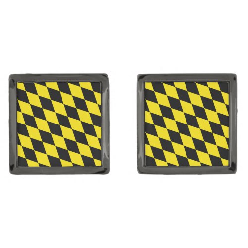 Black and Yellow Bavaria Diamond Flag Pattern Cufflinks