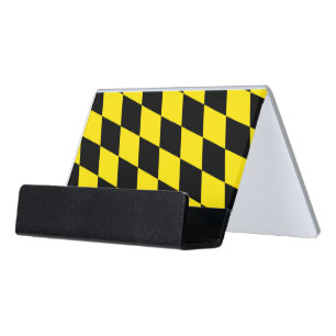 Black and Yellow Bavaria Diamond Flag Pattern Desk Business Card Holder