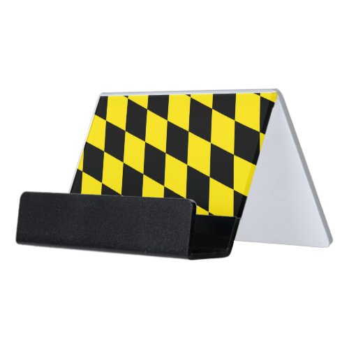 Black and Yellow Bavaria Diamond Flag Pattern Desk Business Card Holder