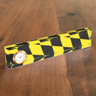 Black and Yellow Bavaria Diamond Flag Pattern Desk Name Plate