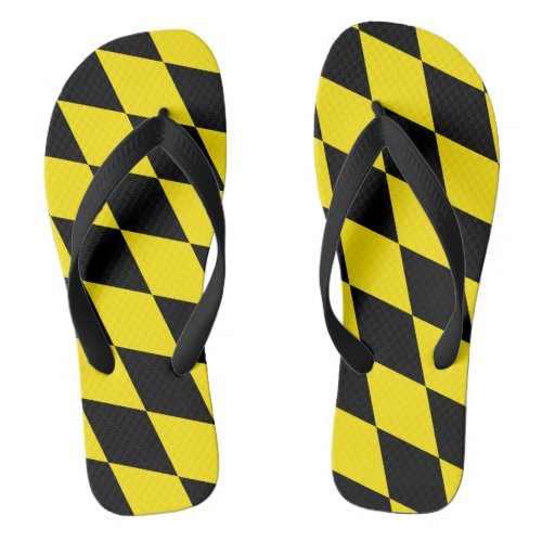 Black and Yellow Bavaria Diamond Flag Pattern Flip Flops