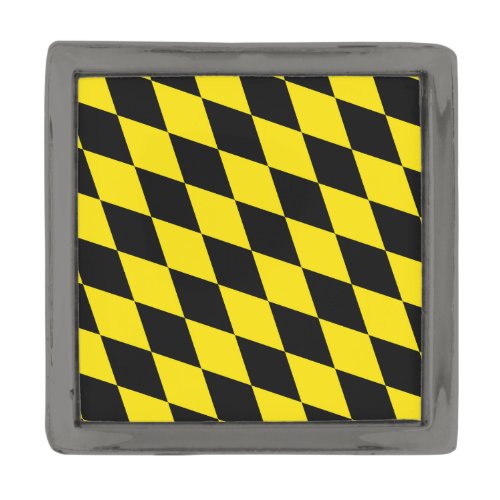 Black and Yellow Bavaria Diamond Flag Pattern Gunmetal Finish Lapel Pin