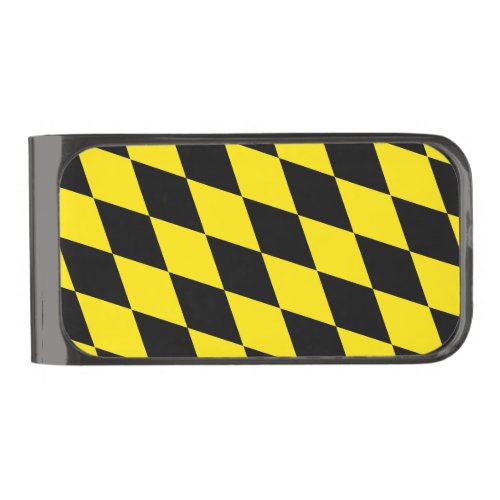 Black and Yellow Bavaria Diamond Flag Pattern Gunmetal Finish Money Clip