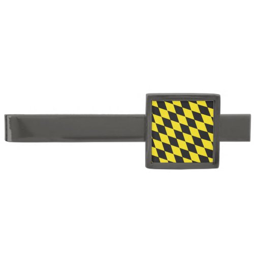 Black and Yellow Bavaria Diamond Flag Pattern Gunmetal Finish Tie Bar