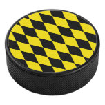 Black and Yellow Bavaria Diamond Flag Pattern Hockey Puck
