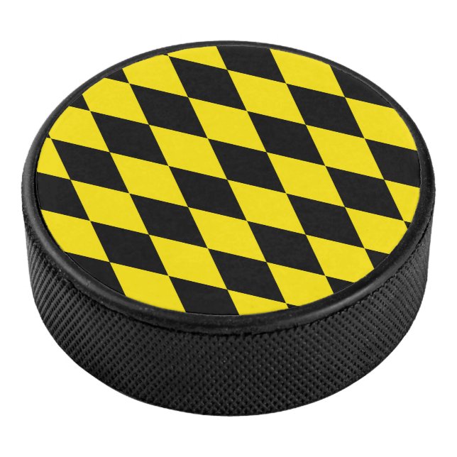 Black and Yellow Bavaria Diamond Flag Pattern Hockey Puck (3/4)