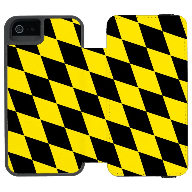 Black and Yellow Bavaria Diamond Flag Pattern Incipio iPhone Wallet Case (Folio Open)