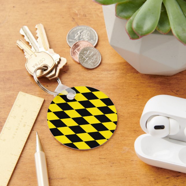 Black and Yellow Bavaria Diamond Flag Pattern Keychain (Desk)