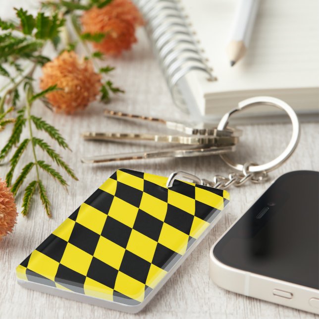 Black and Yellow Bavaria Diamond Flag Pattern Keychain (Front Right)