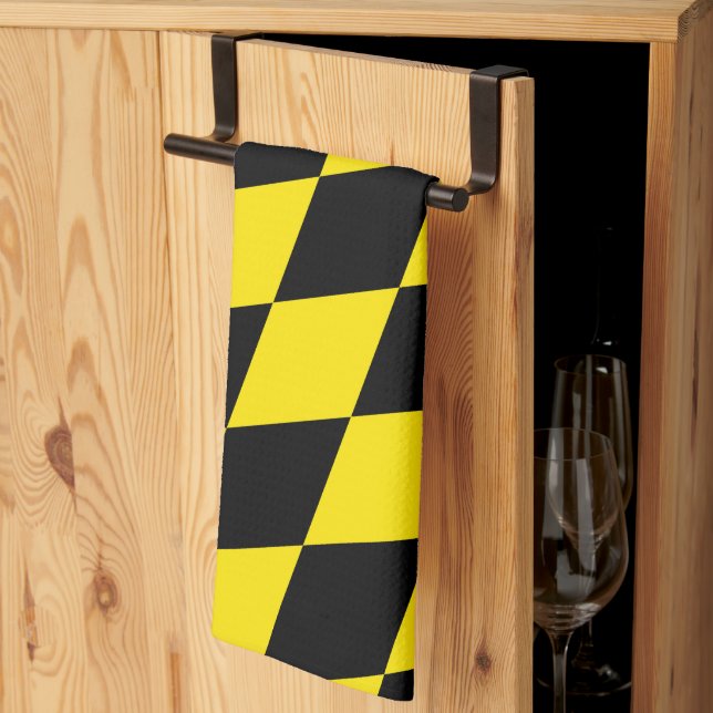 Black and Yellow Bavaria Diamond Flag Pattern Kitchen Towel (Thirds Fold)