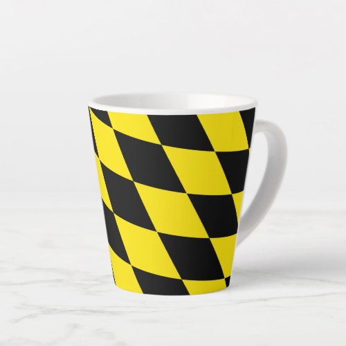 Black and Yellow Bavaria Diamond Flag Pattern Latte Mug