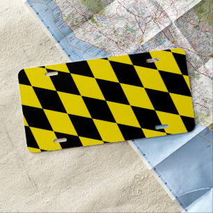 Black and Yellow Bavaria Diamond Flag Pattern License Plate