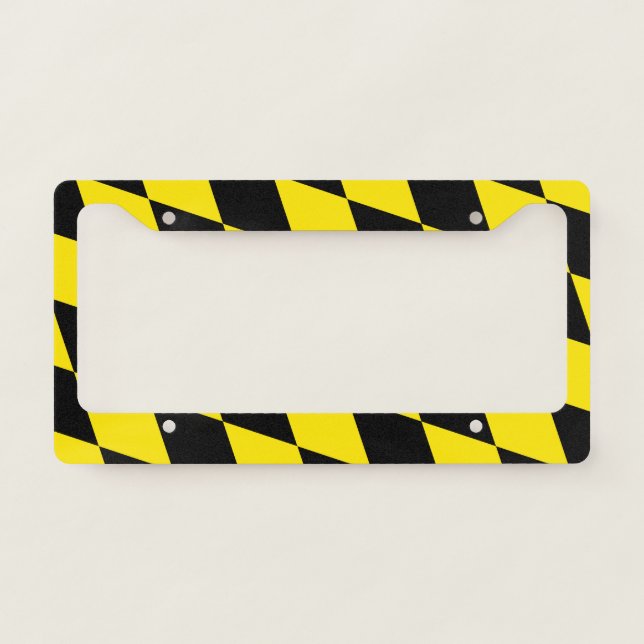 Black and Yellow Bavaria Diamond Flag Pattern License Plate Frame (Front)