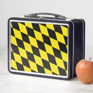 Black and Yellow Bavaria Diamond Flag Pattern Metal Lunch Box