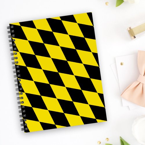 Black and Yellow Bavaria Diamond Flag Pattern Notebook