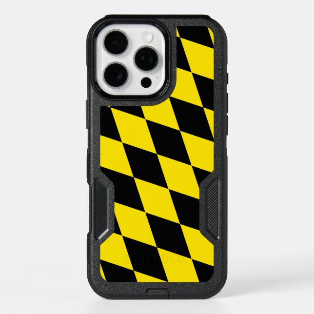 Black and Yellow Bavaria Diamond Flag Pattern Otterbox iPhone Case (Back)