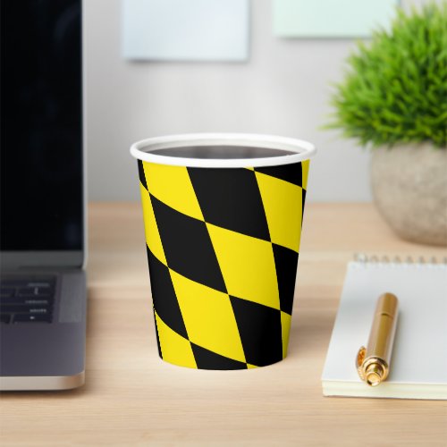 Black and Yellow Bavaria Diamond Flag Pattern Paper Cups