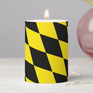 Black and Yellow Bavaria Diamond Flag Pattern Pillar Candle