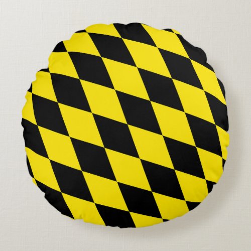Black and Yellow Bavaria Diamond Flag Pattern Round Pillow